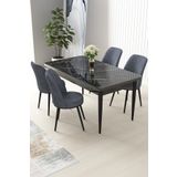 Canisa Concept Nil Serisi 70x110 Sabit Mutfak Masası Takımı Siyah Mermer Desen Masa 4 Füme Sandalye