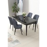 Canisa Concept Nil Serisi 70X110 Sabit Mutfak Masası Takımı Siyah Mermer Desen Masa 4 Gri Sandalye