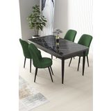 Canisa Concept Nil Serisi 70x110 Sabit Mutfak Masası Takımı Siyah Mermer Desen Masa 4 Haki Yeşil Sandalye