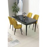Canisa Concept Nil Serisi 70X110 Sabit Mutfak Masası Takımı Siyah Mermer Desen Masa 4 Hardal Sandalye