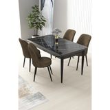 Canisa Concept Nil Serisi 70X110 Sabit Mutfak Masası Takımı Siyah Mermer Desen Masa 4 Kahverengi Sandalye