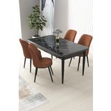 Canisa Concept Nil Serisi 70x110 Sabit Mutfak Masası Takımı Siyah Mermer Desen Masa 4 Kiremit Sandalye