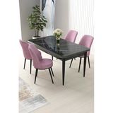 Canisa Concept Nil Serisi 70x110 Sabit Mutfak Masası Takımı Siyah Mermer Desen Masa 4 Pembe Sandalye