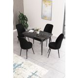 Canisa Concept Nil Serisi 70x110 Sabit Mutfak Masası Takımı Siyah Mermer Desen Masa 4 Siyah Sandalye