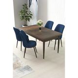 Canisa Concept Nil Serisi Barok Ahşap Desenli Sabit Yemek Masa&Mutfak Masası +4 Lacivert Sandalye