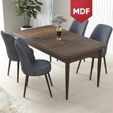 Canisa Concept Nil Serisi MDF 70 x 110 cm Sabit Barok Ahşap Desen Mutfak Masa Takımı+4 Adet Sandalye - Füme