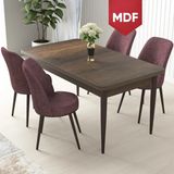 Canisa Concept Nil Serisi MDF 70 x 110 cm Sabit Barok Ahşap Desen Mutfak Masa Takımı+4 Adet Sandalye - Gülkurusu