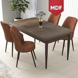 Canisa Concept Nil Serisi MDF 70 x 110 cm Sabit Barok Ahşap Desen Mutfak Masa Takımı+4 Adet Sandalye - Kiremit