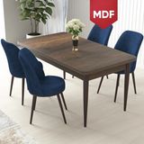 Canisa Concept Nil Serisi MDF 70 x 110 cm Sabit Barok Ahşap Desen Mutfak Masa Takımı+4 Adet Sandalye - Lacivert