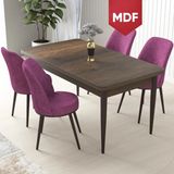 Canisa Concept Nil Serisi MDF 70 x 110 cm Sabit Barok Ahşap Desen Mutfak Masa Takımı+4 Adet Sandalye - Mor