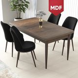 Canisa Concept Nil Serisi MDF 70 x 110 cm Sabit Barok Ahşap Desen Mutfak Masa Takımı+4 Adet Sandalye - Siyah