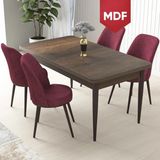 Canisa Concept Nil Serisi MDF Barok Ahşap Desen Masa 70X110 Sabit Yemek Masası Takımı, 4 Sandalye - Bordo - 70 x 110 cm