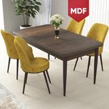 Canisa Concept Nil Serisi, MDF Barok Ahşap Desen Masa 70X110 Sabit Yemek Masası Takımı, 4 Sandalye - Hardal - 70 x 110 cm
