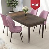 Canisa Concept Nil Serisi, MDF Barok Ahşap Desen Masa 70X110 Sabit Yemek Masası Takımı, 4 Sandalye - Pembe - 70 x 110 cm