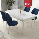 Canisa Concept Nil Serisi, MDF Beyaz Masa 70X110 Sabit Yemek Masası Takımı, 4 Sandalye - Lacivert - 70 x 110 cm