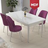 Canisa Concept Nil Serisi, MDF Beyaz Masa 70X110 Sabit Yemek Masası Takımı, 4 Sandalye - Mor - 70 x 110 cm
