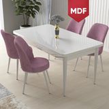 Canisa Concept Nil Serisi, MDF Beyaz Masa 70X110 Sabit Yemek Masası Takımı, 4 Sandalye - Pembe - 70 x 110 cm