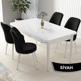 Canisa Concept Nil Serisi, MDF Beyaz Masa 70X110 Sabit Yemek Masası Takımı, 4 Sandalye - Siyah