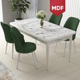 Canisa Concept Nil Serisi MDF beyaz Mermer Desen 70 x 110 cm Sabit Yemek Masası Takımı Masa 4 Sandalye - Haki Yeşili - 70x110