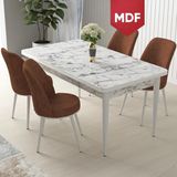 Canisa Concept Nil Serisi MDF Beyaz Mermer Desen 70 x 110 cm Sabit Yemek Masası Takımı Masa 4 Sandalye - Kiremit - 70x110