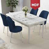 Canisa Concept Nil Serisi MDF Beyaz Mermer Desen 70 x 110 cm Sabit Yemek Masası Takımı Masa 4 Sandalye - Lacivert - 70x110