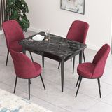 Canisa Concept Nil Serisi Siyah Mermer Desenli Yemek Masası Mutfak Masa Takımı+4 Adet Sandalye - Bordo