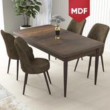 Canisa Concept Nil Serisi,MDF Barok Ahşap Desen Masa 70X110 Sabit Yemek Masası Takımı, 4 Sandalye - Kahverengi - 70 x 110 cm