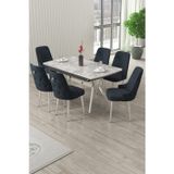 Canisa Concept Nis Serisi 89X150 Açılabilir Lak Panel Rampla Gri Krom Ayak Masa Takımı Ve 6 Antrasit Sandalye