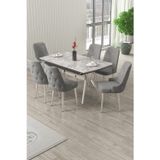 Canisa Concept Nis Serisi 89X150 Açılabilir Lak Panel Rampla Gri Krom Ayak Masa Takımı Ve 6 Gri Sandalye