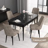 Canisa Concept Noa Serisi, 80 x 132 cm Açılabilir Mdf Masa Takımı,siyah Mermer Desen Masa 4 Sandalye Gümüş Halkalı - Cappuccino