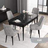Canisa Concept Noa Serisi, 80 x 132 cm Açılabilir Mdf Masa Takımı,siyah Mermer Desen Masa 4 Sandalye Gümüş Halkalı - Gri