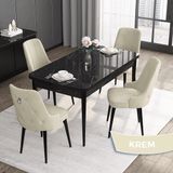 Canisa Concept Noa Serisi, 80 x 132 cm Açılabilir Mdf Masa Takımı,siyah Mermer Desen Masa 4 Sandalye Gümüş Halkalı - Krem