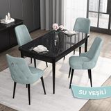 Canisa Concept Noa Serisi, 80 x 132 cm Açılabilir Mdf Masa Takımı,siyah Mermer Desen Masa 4 Sandalye Gümüş Halkalı - Su Yeşili