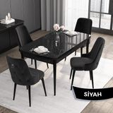 Canisa Concept Noa Serisi, 80 x 132 cm Açılabilir Mdf Masa Takımı,siyah Mermer Desen Masa 4 Sandalye Gümüş Halkalı