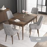 Canisa Concept Noa Serisi, 80 x 132 cm Mdf Masa Takımı, Barok Ahşap Desen Masa 4 Sandalye, Gümüş Halkalı - Gri