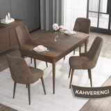 Canisa Concept Noa Serisi, 80 x 132 cm Mdf Masa Takımı, Barok Ahşap Desen Masa 4 Sandalye, Gümüş Halkalı - Kahverengi
