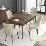 Canisa Concept Noa Serisi, 80 x 132 cm Mdf Masa Takımı, Barok Ahşap Desen Masa 4 Sandalye, Gümüş Halkalı - Krem