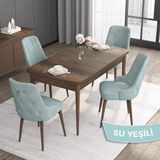 Canisa Concept Noa Serisi, 80 x 132 cm Mdf Masa Takımı, Barok Ahşap Desen Masa 4 Sandalye, Gümüş Halkalı - Su Yeşili