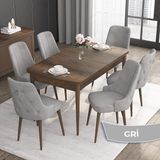 Canisa Concept Noa Serisi, 80 x 132 cm Mdf Masa Takımı, Barok Ahşap Desen Masa 6 Sandalye, Gümüş Halkalı - Gri