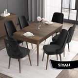 Canisa Concept Noa Serisi, 80 x 132 cm Mdf Masa Takımı, Barok Ahşap Desen Masa 6 Sandalye, Gümüş Halkalı - Siyah