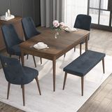 Canisa Concept Noa Serisi, 80X132 Açılabilir Benchli Barok Ahşap Desen Mutfak Masa Takımı, 4 Sandalye 1 Bench - Antrasit