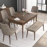 Canisa Concept Noa Serisi, 80X132 Açılabilir Benchli Barok Ahşap Desen Mutfak Masa Takımı, 4 Sandalye 1 Bench - Cappuccino