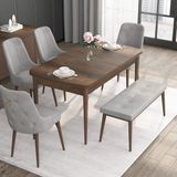 Canisa Concept Noa Serisi, 80X132 Açılabilir Benchli Barok Ahşap Desen Mutfak Masa Takımı, 4 Sandalye 1 Bench - Gri