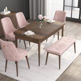 Canisa Concept Noa Serisi, 80X132 Açılabilir Benchli Barok Ahşap Desen Mutfak Masa Takımı, 4 Sandalye 1 Bench - Pembe