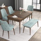 Canisa Concept Noa Serisi, 80X132 Açılabilir Benchli Barok Ahşap Desen Mutfak Masa Takımı, 4 Sandalye 1 Bench - Su Yeşili