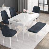 Canisa Concept Noa Serisi, 80X132 Açılabilir Benchli Mdf Beyaz Mutfak Masa Takımı, 4 Sandalye 1 Bench - Antrasit