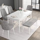 Canisa Concept Noa Serisi, 80X132 Açılabilir Benchli Mdf Beyaz Mutfak Masa Takımı, 4 Sandalye 1 Bench - Gri