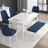Canisa Concept Noa Serisi, 80X132 Açılabilir Benchli Mdf Beyaz Mutfak Masa Takımı, 4 Sandalye 1 Bench - Lacivert