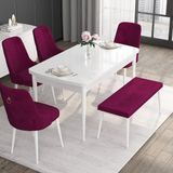 Canisa Concept Noa Serisi, 80X132 Açılabilir Benchli Mdf Beyaz Mutfak Masa Takımı, 4 Sandalye 1 Bench - Mürdüm