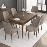 Canisa Concept Noa Serisi, 80X132 Açılabilir Mdf Masa, Barok Ahşap Desenli Mutfak Masa Takımı, 6 Sandalye - Cappuccino